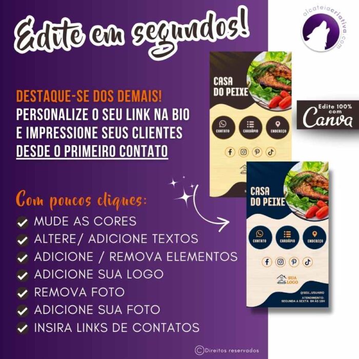Mini-site editável Para Link Na Bio Para Peixaria e Petiscarias, Pesque e Pague, Casa do Peixe | Instagram, TikTok | Template Editável | Design Criativo e Moderno | Canva - Image 4
