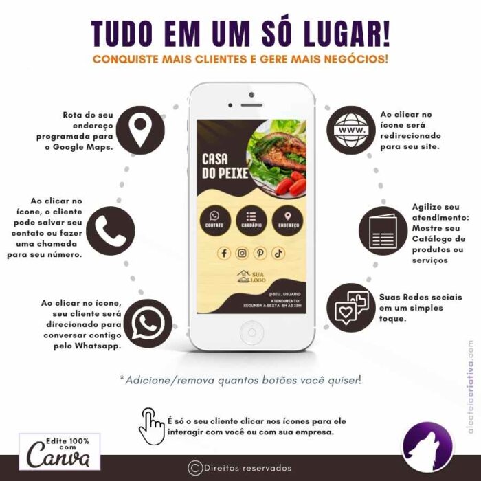 Mini-site editável Para Link Na Bio Para Peixaria e Petiscarias, Pesque e Pague, Casa do Peixe | Instagram, TikTok | Template Editável | Design Criativo e Moderno | Canva - Image 3