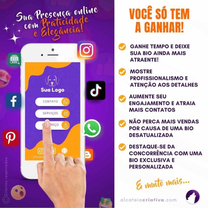 Mini-site editável Para Link Na Bio Para Pet Shops e Banho e Tosa Laranja e Roxo | Instagram, Tik Tok | Template Editável | Canva - Image 2