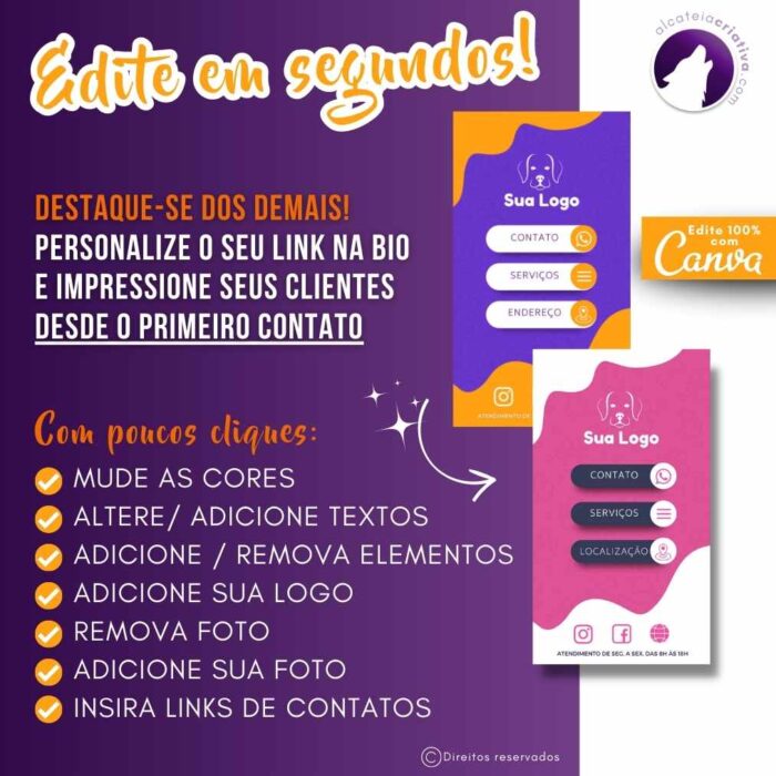 Mini-site editável Para Link Na Bio Para Pet Shops e Banho e Tosa Laranja e Roxo | Instagram, Tik Tok | Template Editável | Canva - Image 4