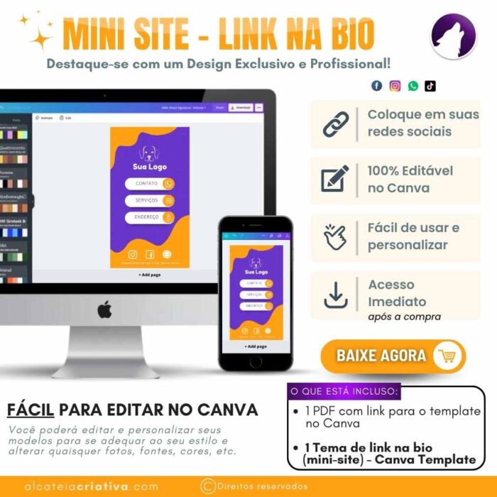 Mini-site editável Para Link Na Bio Para Pet Shops e Banho e Tosa Laranja e Roxo | Instagram, Tik Tok | Template Editável | Canva - Image 5