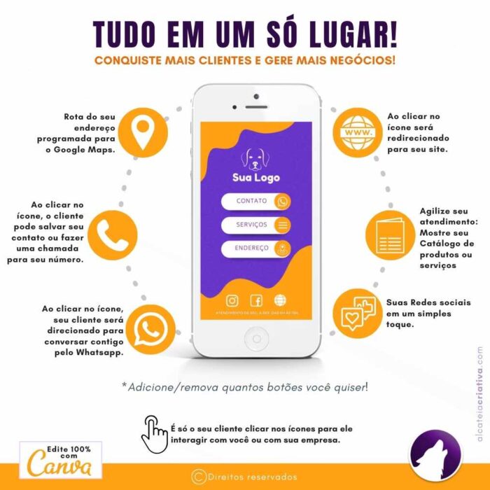 Mini-site editável Para Link Na Bio Para Pet Shops e Banho e Tosa Laranja e Roxo | Instagram, Tik Tok | Template Editável | Canva - Image 3
