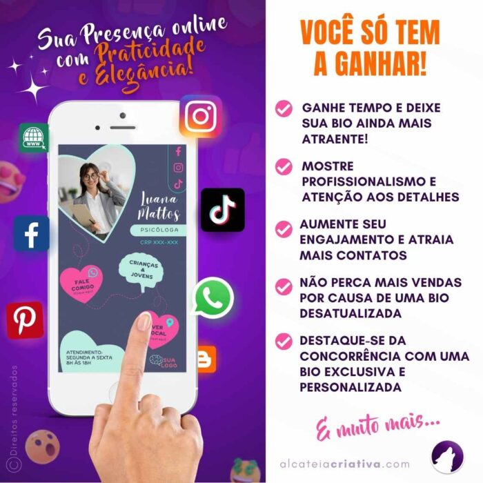 Mini-site editável Para Link Na Bio Para Psicólogos | Instagram, TikTok | Link na bio Design Criativo | Template Editável | Canva - Image 2