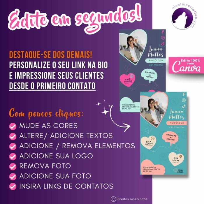 Mini-site editável Para Link Na Bio Para Psicólogos | Instagram, TikTok | Link na bio Design Criativo | Template Editável | Canva - Image 4