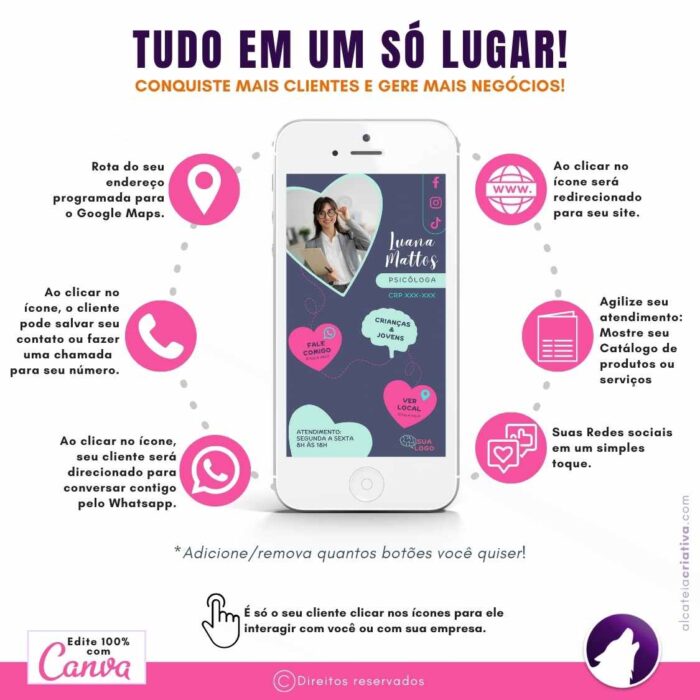 Mini-site editável Para Link Na Bio Para Psicólogos | Instagram, TikTok | Link na bio Design Criativo | Template Editável | Canva - Image 3