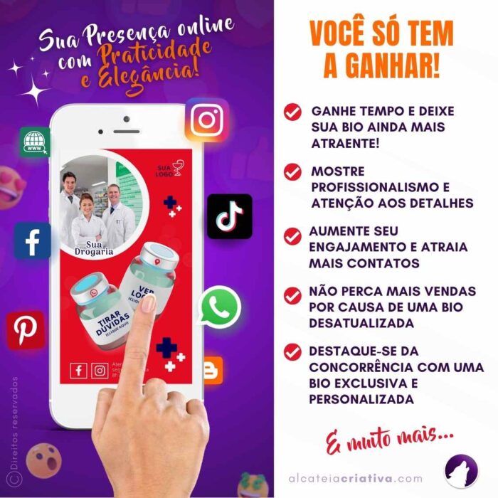 Mini-site Para Link Na Bio editável Para Farmácias, Drogarias e Profissionais da Saúde | Instagram, TikTok| Template Editável | Design Moderno e Criativo | Canva - Image 2