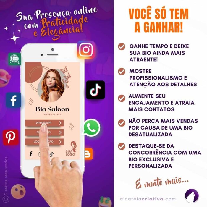 Mini-site Para Link Na Bio Para Salão de Beleza e Cabeleireiras | Bia Saloon Hair Stylist | Instagram, Tik Tok | Template Editável | Canva - Image 2