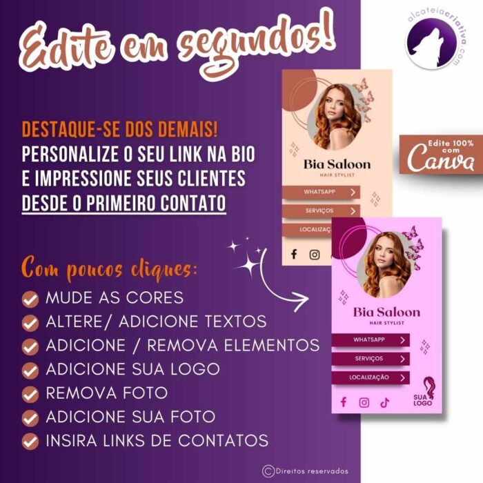 Mini-site Para Link Na Bio Para Salão de Beleza e Cabeleireiras | Bia Saloon Hair Stylist | Instagram, Tik Tok | Template Editável | Canva - Image 4