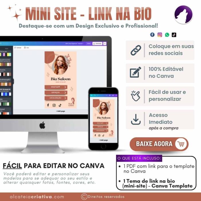 Mini-site Para Link Na Bio Para Salão de Beleza e Cabeleireiras | Bia Saloon Hair Stylist | Instagram, Tik Tok | Template Editável | Canva - Image 5