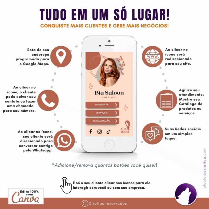 Mini-site Para Link Na Bio Para Salão de Beleza e Cabeleireiras | Bia Saloon Hair Stylist | Instagram, Tik Tok | Template Editável | Canva - Image 3