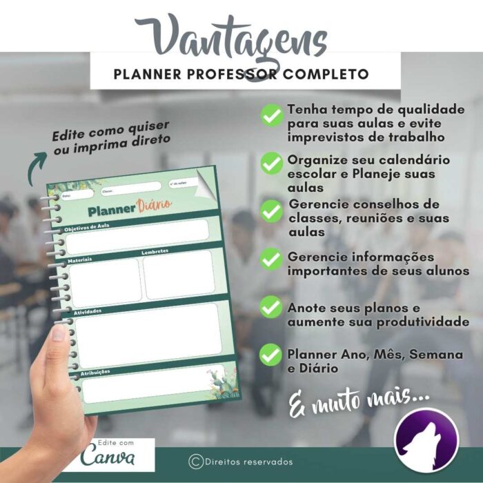 Planner Agenda Professor Profissional | Aquarela das Plantas | Completo Personalizado | Calendário, Plano de Aulas, Nota dos Alunos, etc | V1 | Template Editável | Canva - Image 3