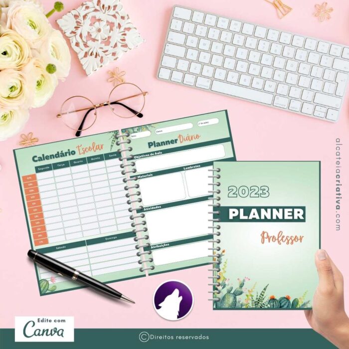 Planner Agenda Professor Profissional | Aquarela das Plantas | Completo Personalizado | Calendário, Plano de Aulas, Nota dos Alunos, etc | V1 | Template Editável | Canva - Image 2