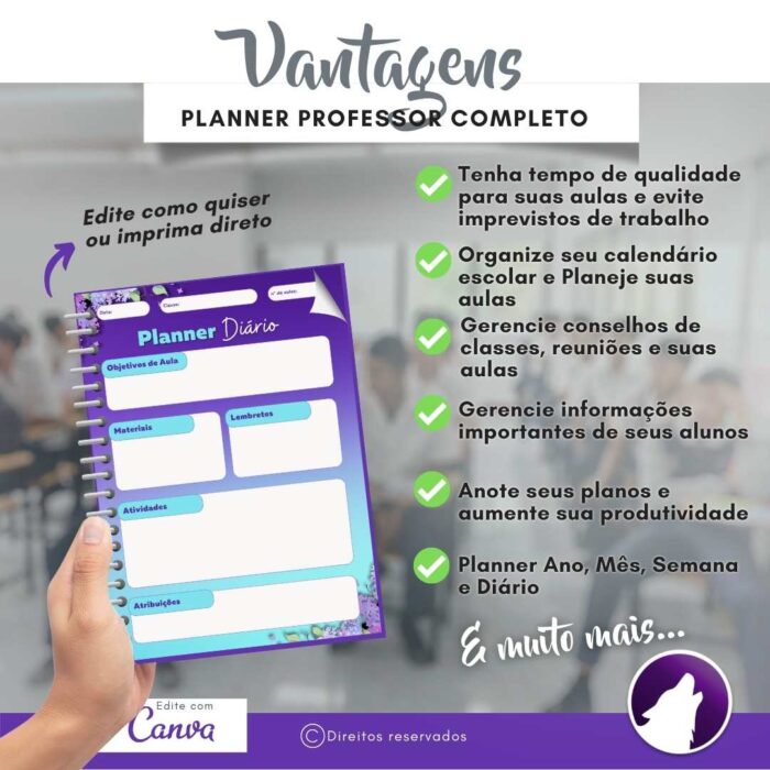 Planner Agenda Professor Profissional | Completo Personalizado | Calendário, Roda da Vida, Metas, Planos, Hábitos, etc | V1 | Template Editável | Canva - Image 4