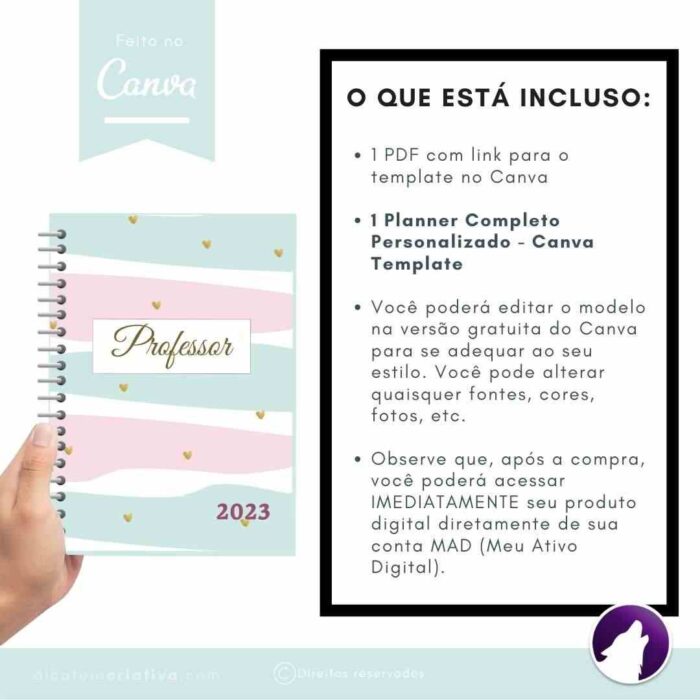 Planner Agenda Professor Profissional | Cute Rosa Azul Coração | Completo Personalizado | Calendário, Plano de Aulas, Nota dos Alunos, etc | V1 | Template Editável | Canva - Image 7