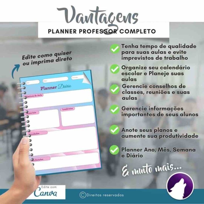 Planner Agenda Professor Profissional | Fenômeno Natural Rosa Azul  | Completo Personalizado | Calendário, Plano de Aulas, Nota dos Alunos, etc | V1 | Template Editável | Canva - Imagem 5