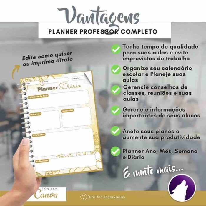Planner Agenda Professor Profissional | Floral Gold | Completo Personalizado| Calendário, Plano de Aulas, Nota dos Alunos, etc | V1 | Template Editável | Canva - Image 5