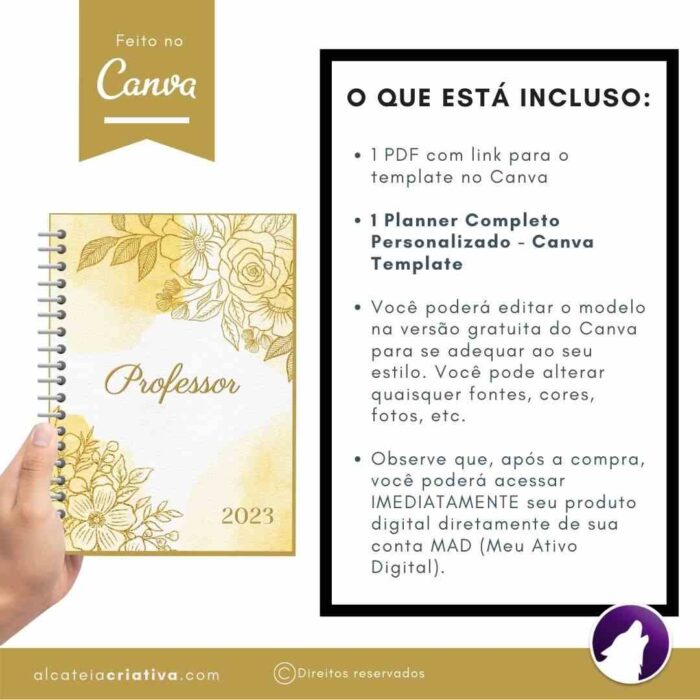 Planner Agenda Professor Profissional | Floral Gold | Completo Personalizado| Calendário, Plano de Aulas, Nota dos Alunos, etc | V1 | Template Editável | Canva - Image 7