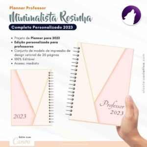 Planner Agenda Professor Profissional | Minimalista Rosinha | Completo Personalizado| Calendário, Hábitos, Plano de Aulas, Nota dos Alunos, etc | V1 | Template Editável | Canva