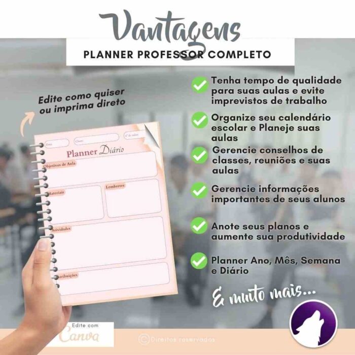 Planner Agenda Professor Profissional | Minimalista Rosinha | Completo Personalizado| Calendário, Hábitos, Plano de Aulas, Nota dos Alunos, etc | V1 | Template Editável | Canva - Image 5