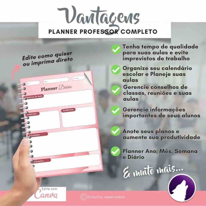 Planner Agenda Professor Profissional | Nuvens de Algodão Doce Rosa | Completo Personalizado | Calendário, Plano de Aulas, Nota dos Alunos, etc | V1 | Template Editável | Canva - Image 5