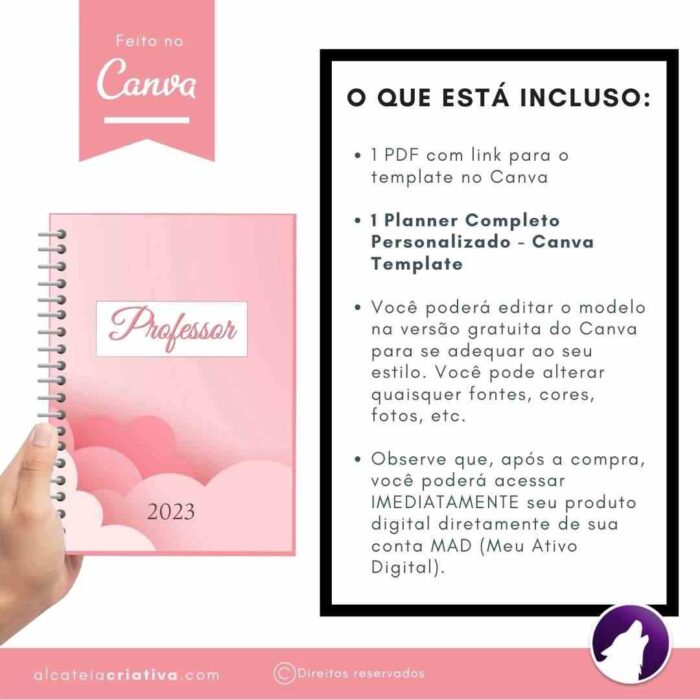 Planner Agenda Professor Profissional | Nuvens de Algodão Doce Rosa | Completo Personalizado | Calendário, Plano de Aulas, Nota dos Alunos, etc | V1 | Template Editável | Canva - Image 7