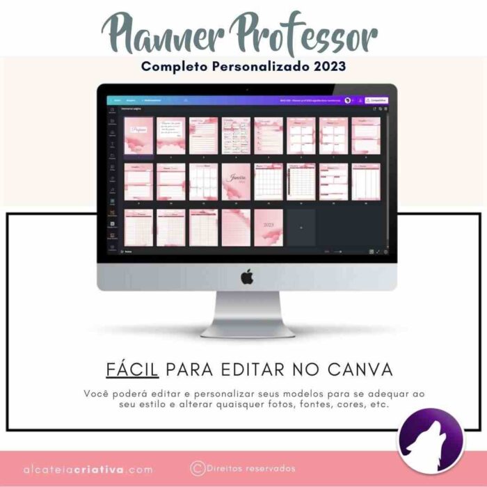 Planner Agenda Professor Profissional | Nuvens de Algodão Doce Rosa | Completo Personalizado | Calendário, Plano de Aulas, Nota dos Alunos, etc | V1 | Template Editável | Canva - Image 6