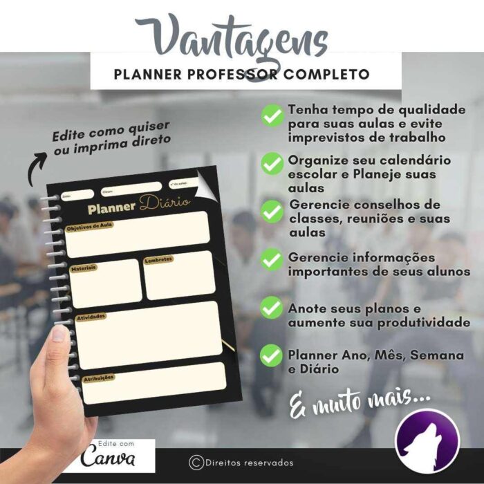 Planner Agenda Professor Profissional | Prof Luxo Black | Completo Personalizado | Calendário, Plano de Aulas, Nota dos Alunos, etc | V1 | Template Editável | Canva - Image 3