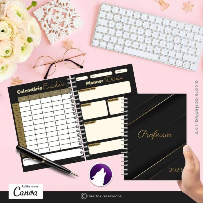 Planner Agenda Professor Profissional | Prof Luxo Black | Completo Personalizado | Calendário, Plano de Aulas, Nota dos Alunos, etc | V1 | Template Editável | Canva - Image 2