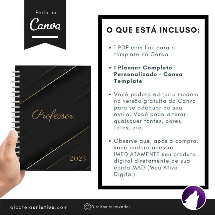 Planner Agenda Professor Profissional | Prof Luxo Black | Completo Personalizado | Calendário, Plano de Aulas, Nota dos Alunos, etc | V1 | Template Editável | Canva - Image 7