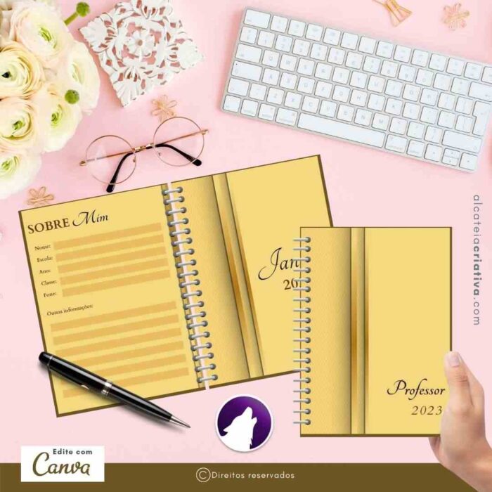 Planner Agenda Professor Profissional | Prof Spiral Gold | Completo Personalizado | Calendário, Plano de Aulas, Nota dos Alunos, etc | V1 | Template Editável | Canva - Image 2