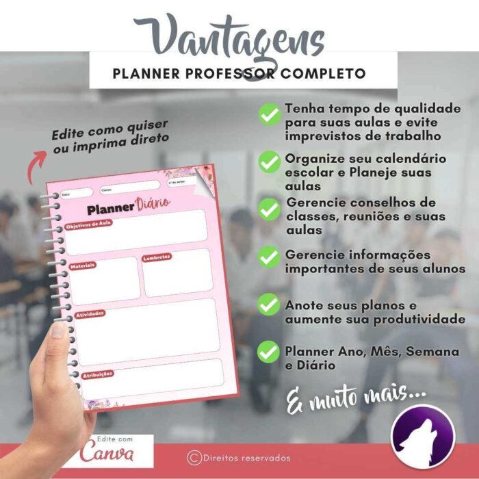 Planner Agenda Professor Profissional | Rosa Floral | Completo Personalizado | Calendário, Plano de Aulas, Nota dos Alunos, etc | V1 | Template Editável | Canva - Image 3