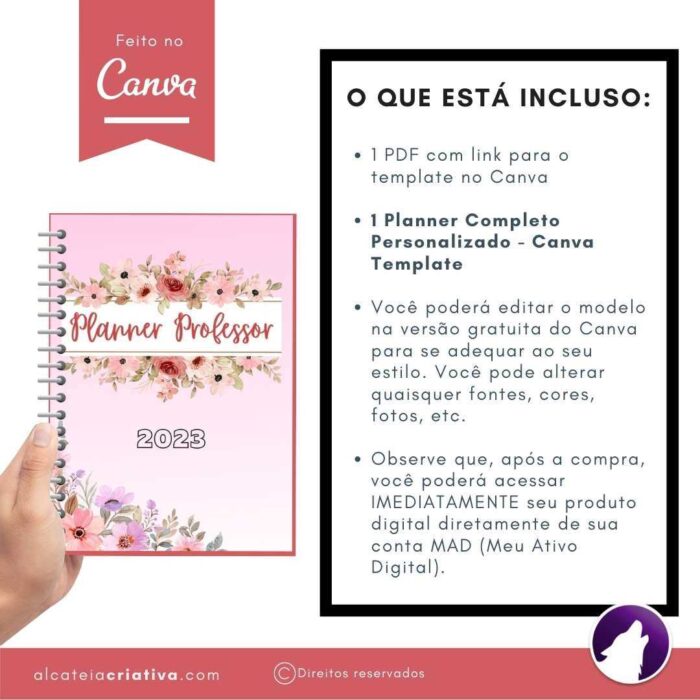 Planner Agenda Professor Profissional | Rosa Floral | Completo Personalizado | Calendário, Plano de Aulas, Nota dos Alunos, etc | V1 | Template Editável | Canva - Image 6