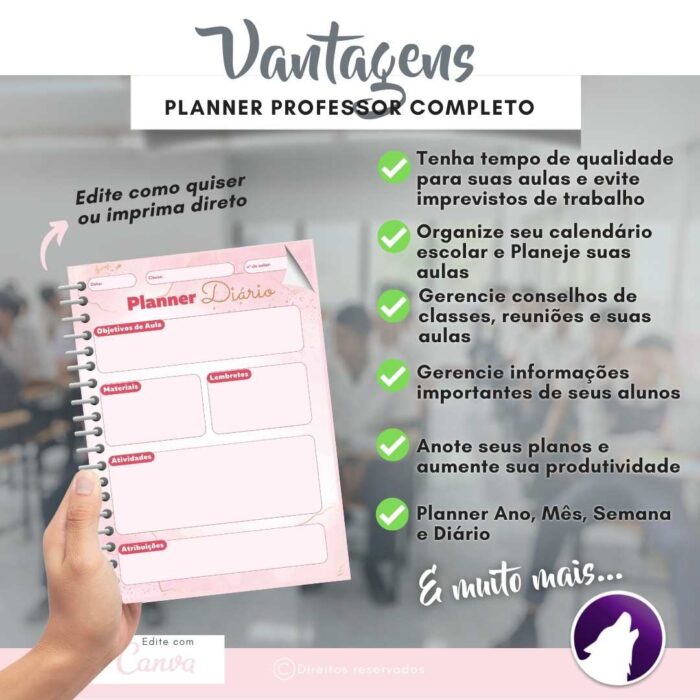 Planner Agenda Professor Profissional | Rosa Minimalista Elegâncie | Completo Personalizado | Calendário, Plano de Aulas, Nota dos Alunos, etc | V1 | Template Editável | Canva - Image 3