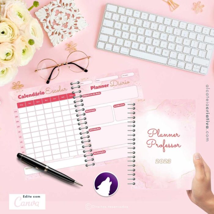 Planner Agenda Professor Profissional | Rosa Minimalista Elegâncie | Completo Personalizado | Calendário, Plano de Aulas, Nota dos Alunos, etc | V1 | Template Editável | Canva - Image 2
